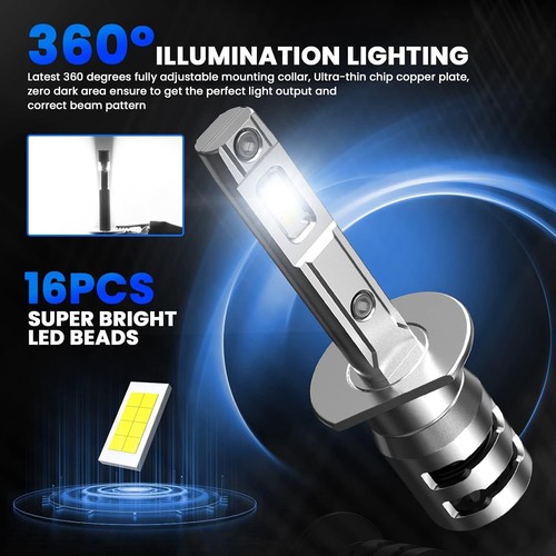 H1 LED Lampadine 16000LM, LED Lampadina Fari Auto Compatibile con DC 12V per Eff - Foto 4 di 12