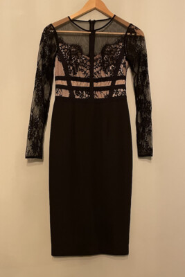 Coast women long sleeve lace lined midi sheath pencil dress black UK 6 |  eBay