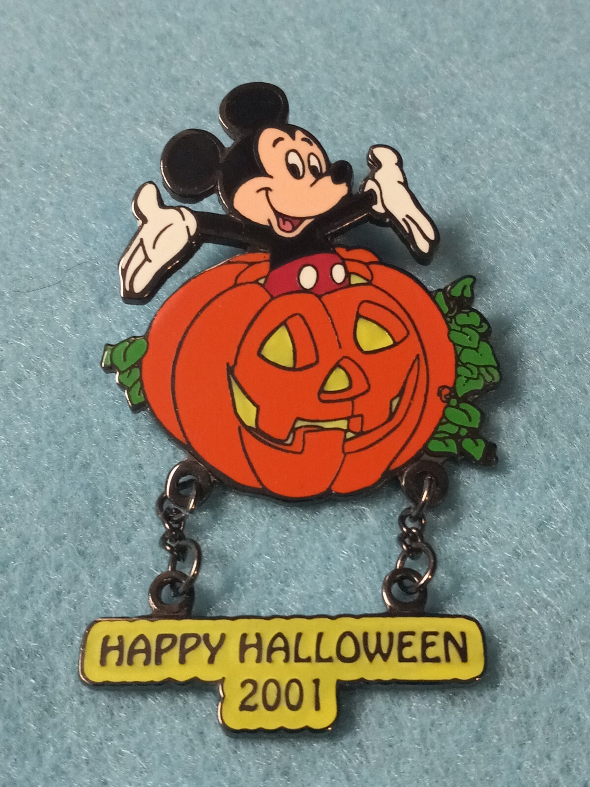 Disney 2 Pin Set Happy Halloween 2001 Mickey Jumping Pumpkin Top Dangle 7488 LE