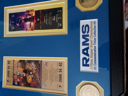 13x13 Framed & Matted RAMS 2-Time Super Bowl Champions Commem. Tickets w/Coins - Picture 5 of 10
