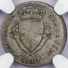 1814 Italy 2 Sol Genoa "Presidium" Mint Error - NGC VF 35 Broadstruck