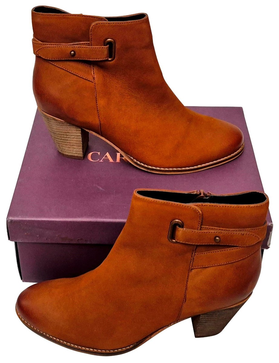 Carvela Red Ankle Boots CARVELA Smart Tan Leather Zip Up Block