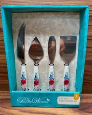 NEW Pioneer Woman Wishful Winter 4-Piece Holiday Cheese Knife Set Floral Roses