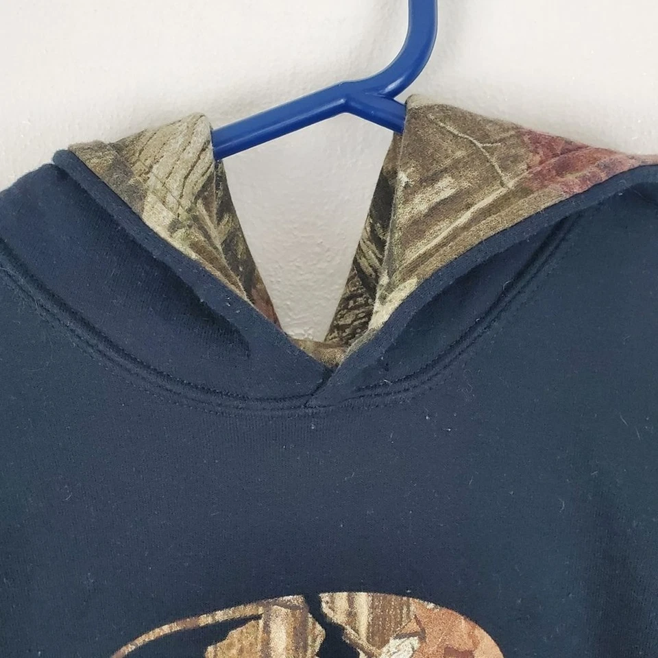 Mossy Oak Kids Black Hoodie Camo Accents Cotton Polyester Blend Size Large - Image 3 of 4