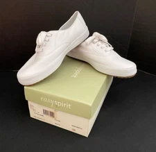 NEW IN BOX Easy Spirit Women's White "LEATHER" Sneakers Lace up, Cheer Shoe 7.5