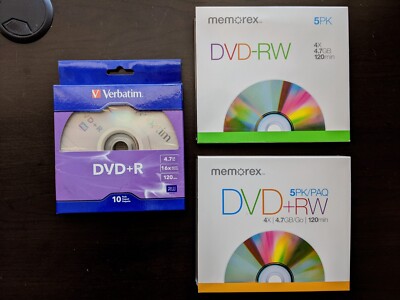 Memorex DVD-RW 4X 4.7GB: Lot of Two 5 Packs + 10 Verbatim DVD+ R discs