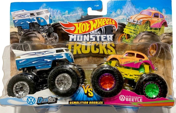 Dragbus Vs Volkswagen Beetle Auto Hot Wheels Monster Trucks Demolition Doubles-image