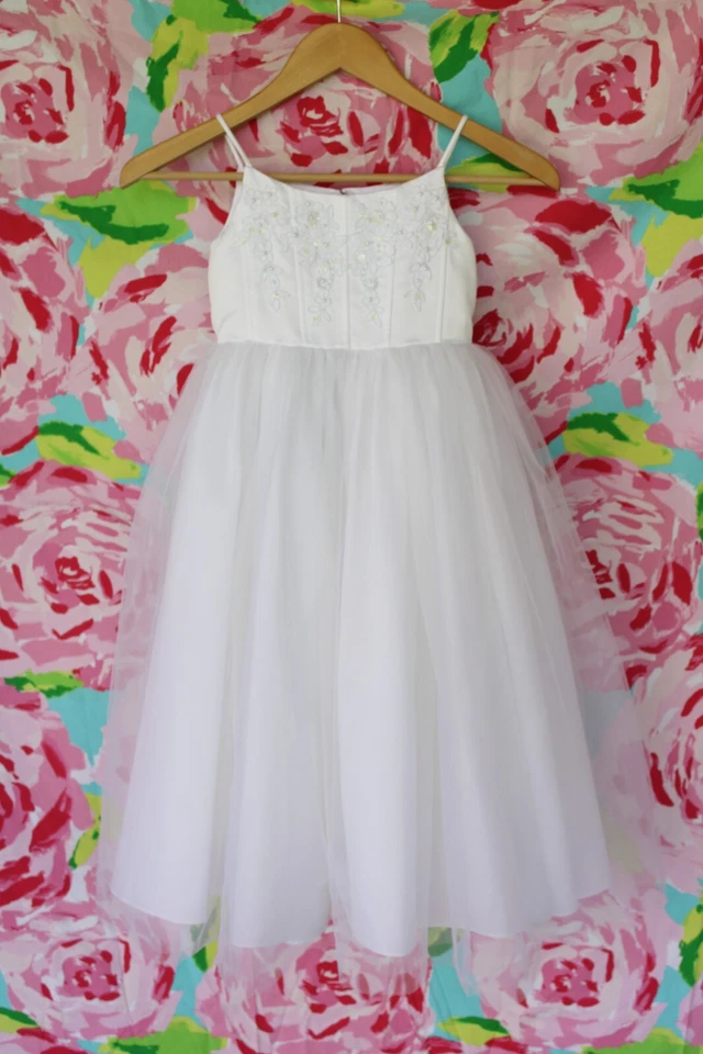 OLEG CASSINI David's Novia Encaje Cuentas Tul Flor Niña Desfile Princesa Vestido Foto 2 de 4