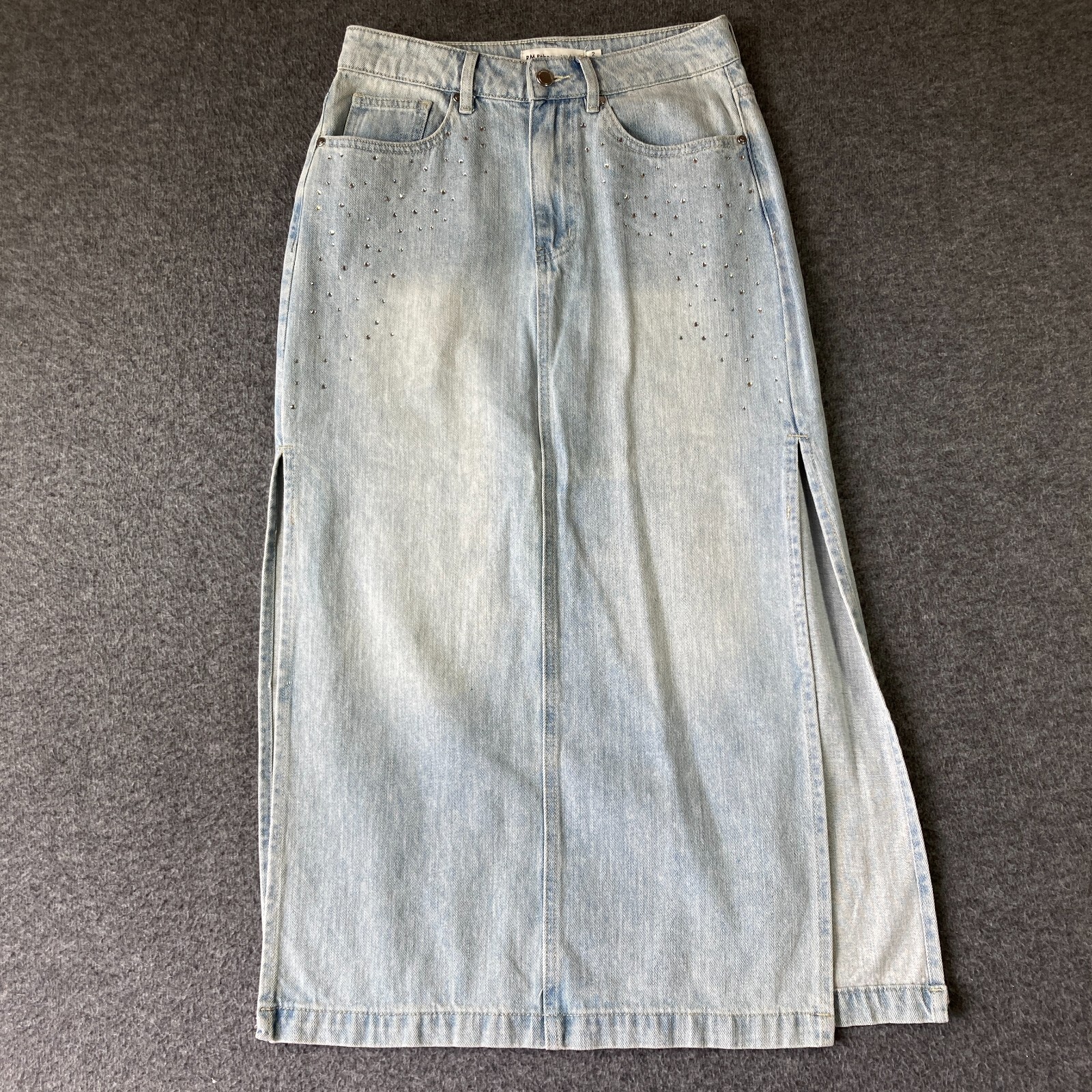 Rebecca Minkoff Embellished Denim Maxi Skirt Womens Size 2 Light Wash