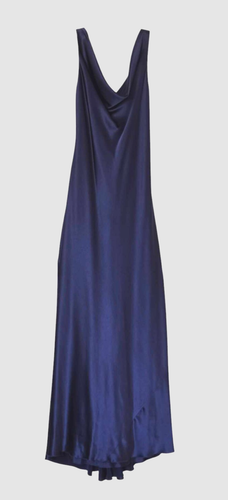 ABS Allen Schwartz Bias Cut Cowl Neck Satin Gown 6 Blue Open Back 90s 30s USA - Picture 16 of 20