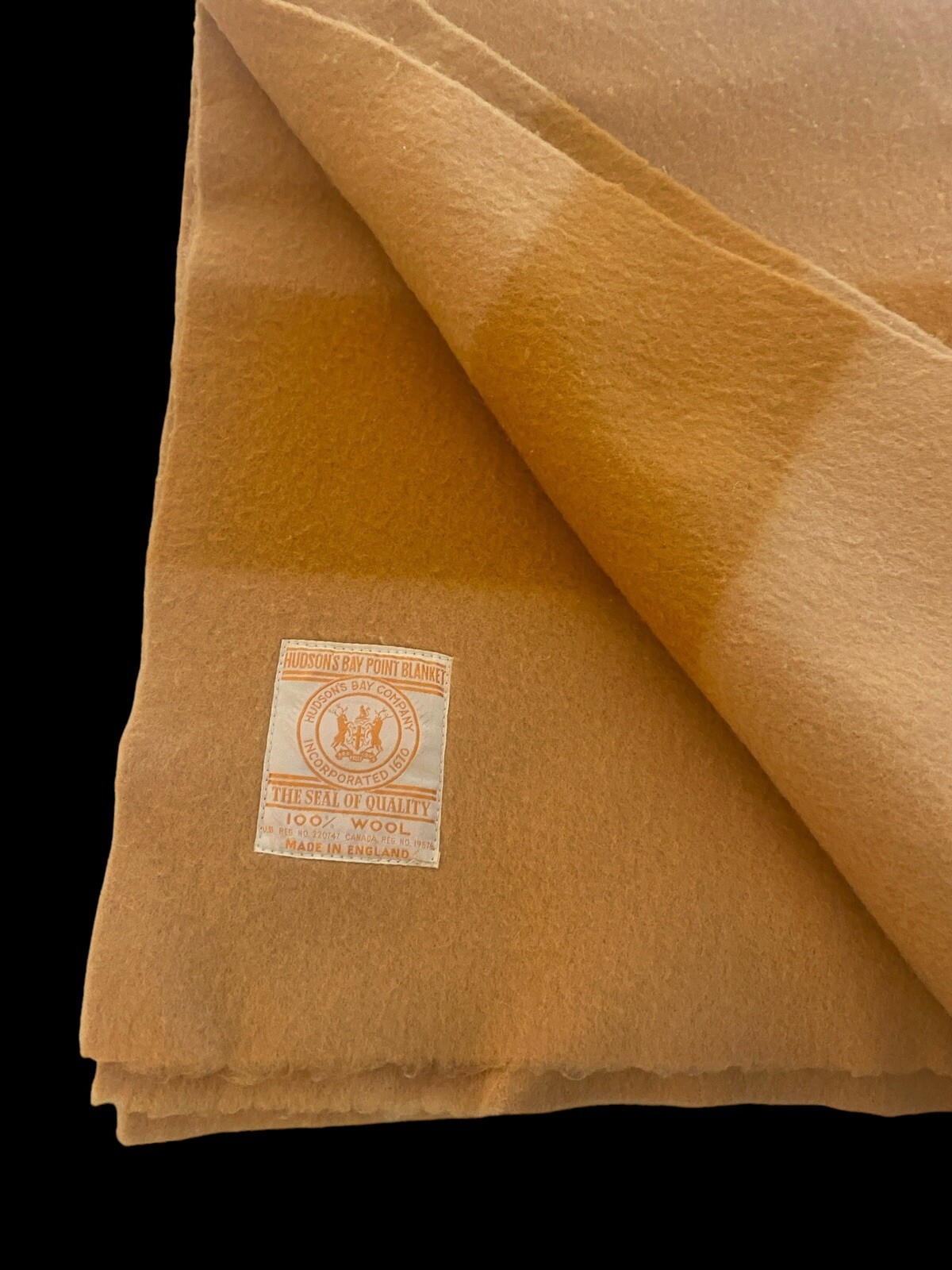 Vintage HUDSON BAY 6 Point WOOL Blanket Queen Gold Yellow Bold Stripe