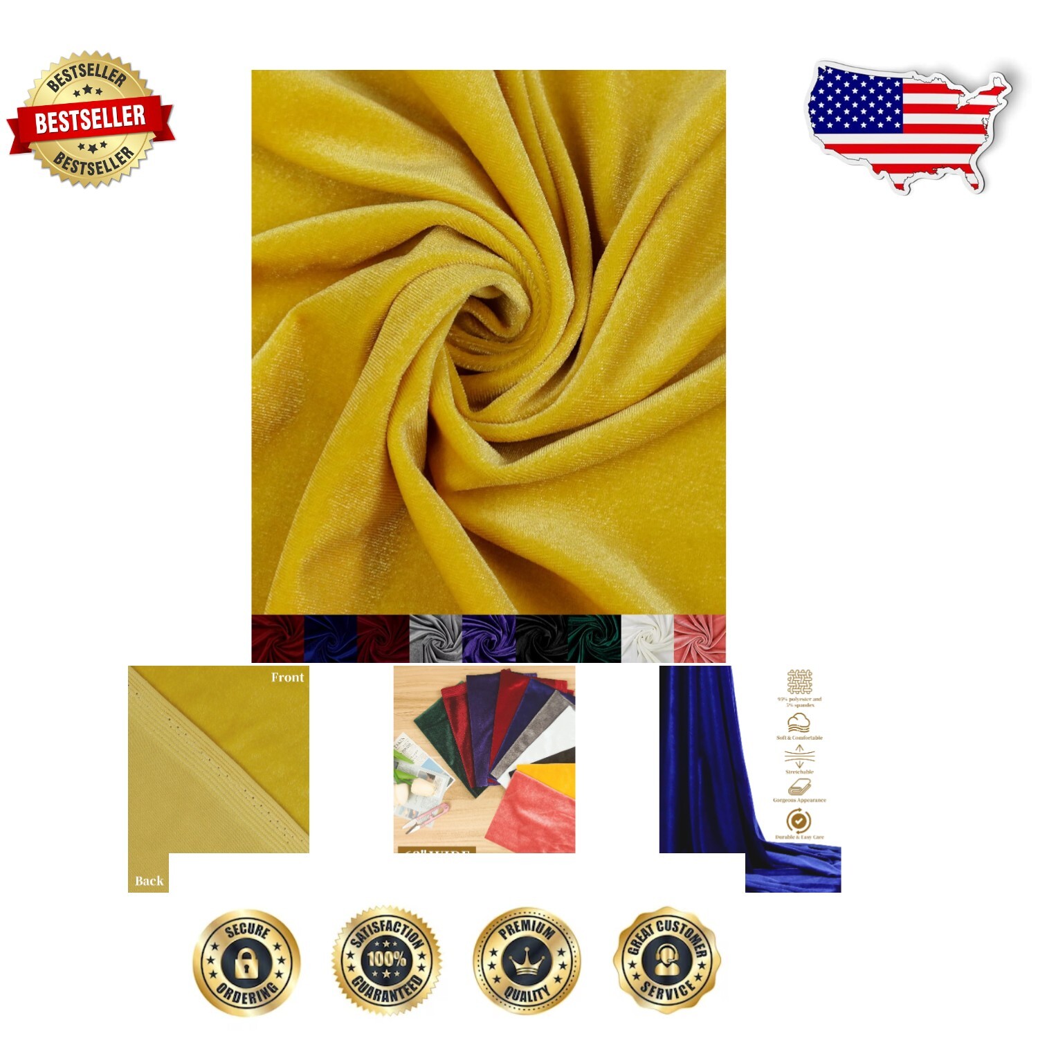 Luxurious Stretch Yellow Velvet Fabric - 63