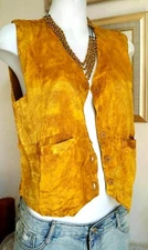 Vintage Gold Hippy Boho Tie Dye Stone Wash Retro Waistcoat XMAS