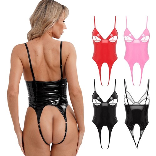 Lencería sexy para mujer Mono con honda Corte alto Prendas para club nocturno Body recortado Brillante - Imagen 5 de 40