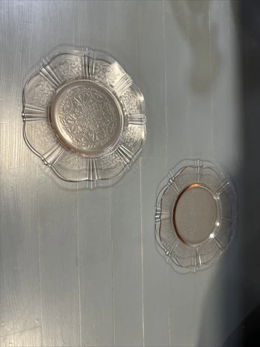 Set Of 2 Pink American Sweet Heart Depression Glass Bread And Butter Plates