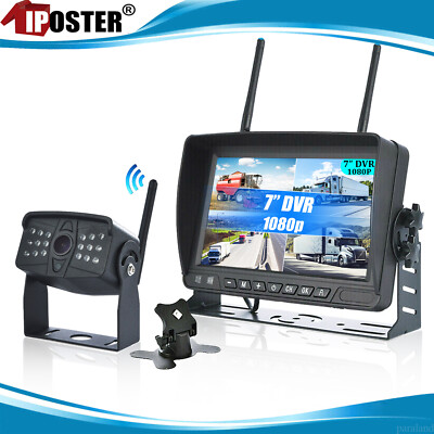 Digital Wireless 7'' Quad Monitor Built-in DVR Max 128GB Reversing Camera Truck