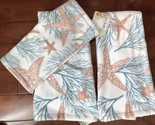 Kassafina Home Bath Velour 2 Hand Towels/1 Wash  Cloth Set 3 Pieces STARFISH New