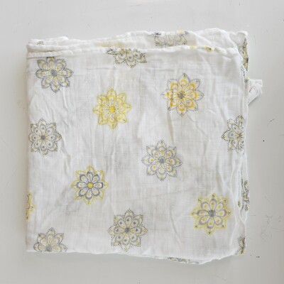 Angel Dear White Gray Yellow Mandala Flower Floral Baby Girl Blanket Muslin