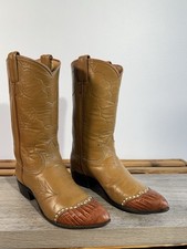 Vintage Womens 5.5 B Brown Tony Lama Lizard Tip Gold Label Cowgirl Western Boots