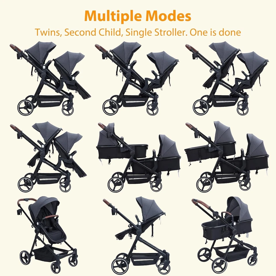 Foldable Double Stroller Tandem Pushchair for Infant Toddler Travel Baby Cart - Image 4 of 4