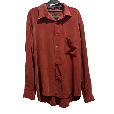 Cacharel La Chemiserie Silk Wool  Button Up Shirt Men Rust Long Sleeve XL Luxe