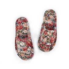 Floral Velvet House Slippers for Women, Lightweight Open Toe Washable 7-8 Red