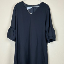 NEW Belongsci Black V-Neck 3/4 Bell Sleeve Shift Lined Mini Dress; Size XL
