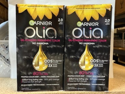 NEW!! Garnier Olia Ammonia Free Permanent Hair Color #2.0 SOFT BLACK 2 Pack
