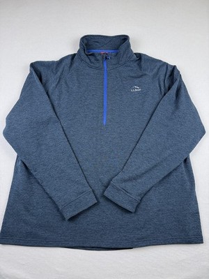 L.L. Bean Pullover Mens 2XL Blue 1/4 Zip Fleece Mock Neck Thumbholes Stretch