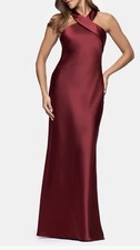 Xscape Wine Burgundy Halter Neck Satin Sheath Gown Dress Size 6 $298