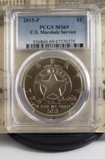 2015-P US Marshals Commemorative Silver Dollar - PCGS MS69 - Toning - Nice! 0375