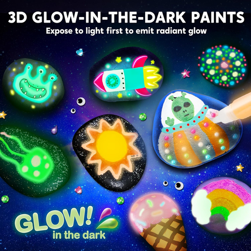 Rock Painting Kit- Glow in the Dark Rock Kit, Arts and Crafts for Kids Ages 6-12 - Picture 2 of 12