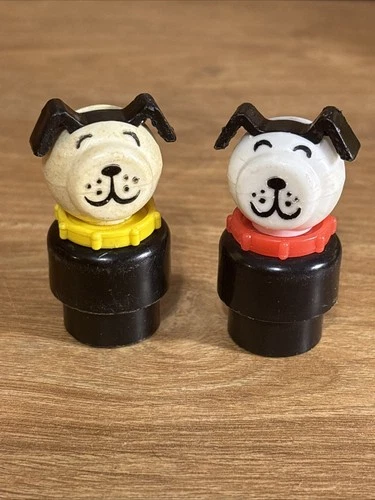 Vintage Fisher Price Little People Happy Dog Pair Red & Yellow Collar 1970s