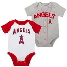 Infant White/Heather Gray Los Angeles Angels Two-Pack Little Slugger Bodysuit
