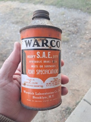 Vintage Warco Hydraulic Brake Fluid Cone Top 12oz  Oil Can. Metal. 