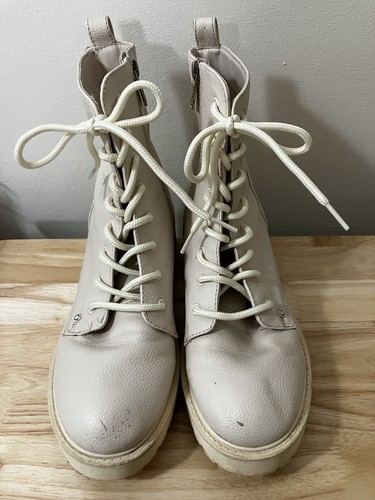 GUESS Women's Combat Boots Lace-Up and Side Zipper MOTO Cream Ivory Color 10M - Picture 4 of 20