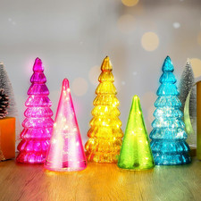 5 Pcs Mercury Glass Christmas Tree Neon Trees Figurine with Lights Multicolore