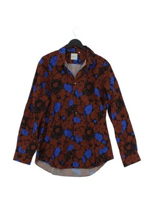 Paul Smith Men's Shirt L Brown Floral Cotton with Lyocell Modal Basic