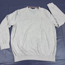 Tommy Hilfiger Sweater Mens 2XL Gray Crewneck Pullover Logo Knit Casual Solid