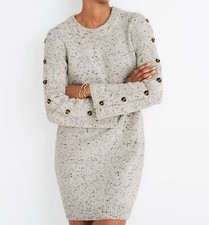 MADEWELL Women’s Speckled Donegal Sweater Button Dress Small Wool Acrylic Blend