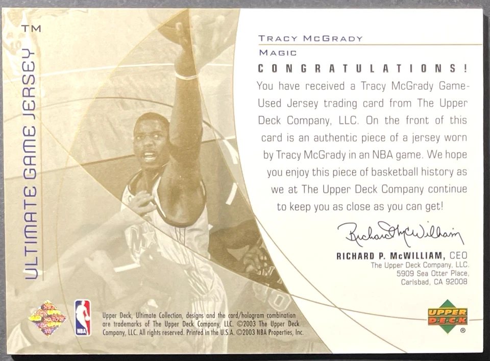 ( /50 Gold ) Tracy Mcgrady 2002-03 Upeer Deck Ultimate Collection Game Jersey - Image 2 of 2