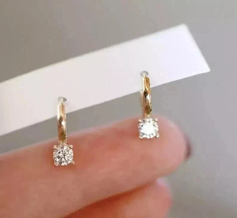 14K Yellow Gold Plated In 2Ct Round Cut Simulated Diamond Women's Hoop Earrings - Image 3 of 4
