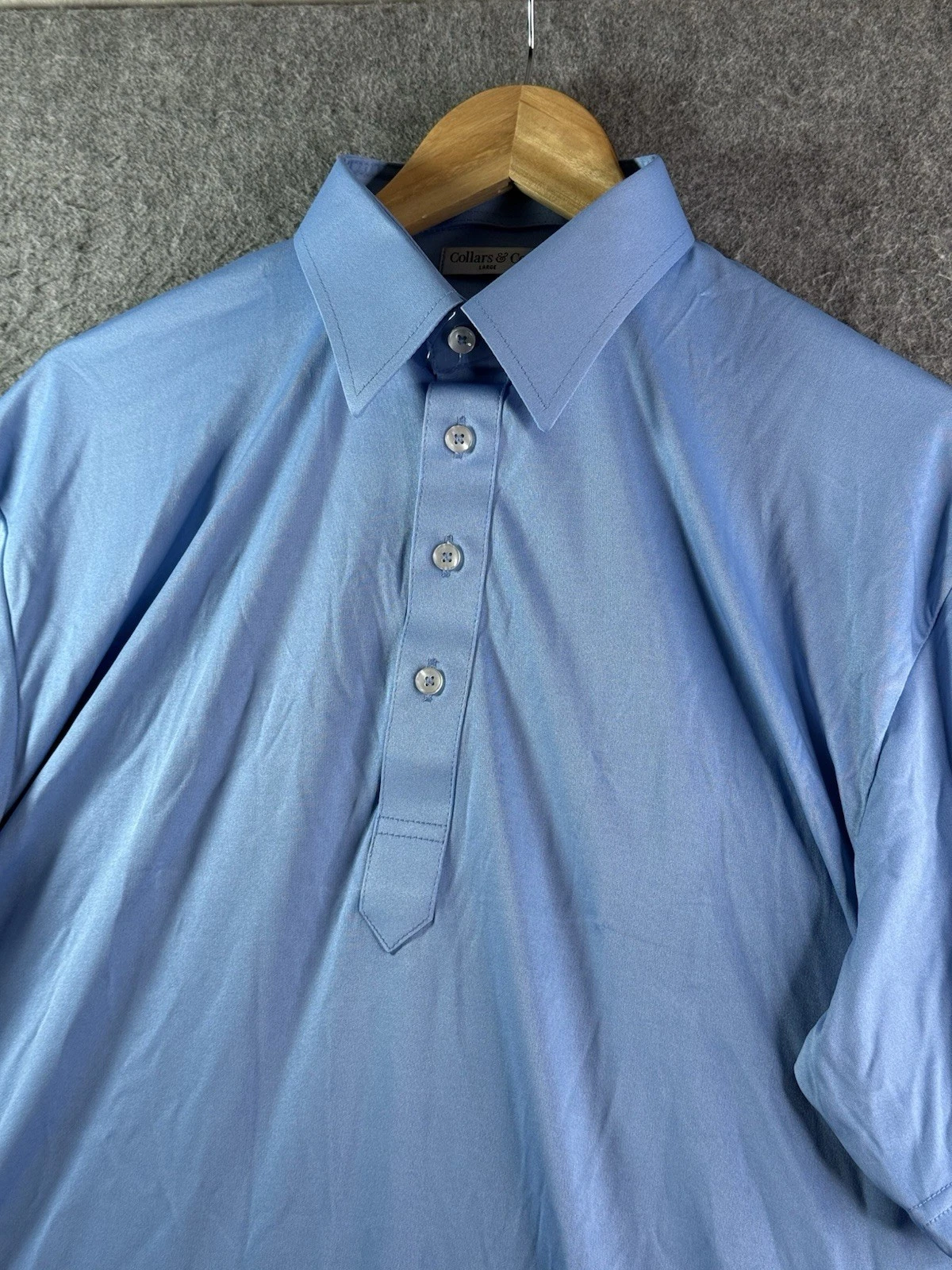 Collars & Co Polo Shirt Sky Blue Dress Collar Point Preppy Stretch Large NEW
