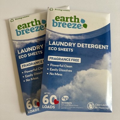 Lot Of 2 Packs   Earth Breeze Eco Laundry Detergent Sheets Fragrance Free