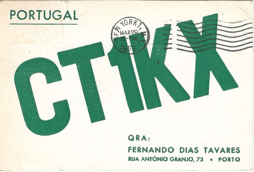 Tarjeta QSL CB Ham Radio Postal W2LD 1963 Portugal CT1KX Fernando Dias Tavares