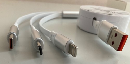 3 in 1 Fast Charging USB-A to 3 Varied Cell Phone/Tablet Connectors Retractable - 第 3/12 張圖片