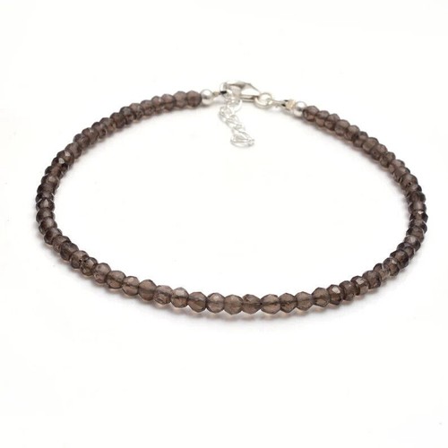Genuine Top Class Smoky Dainty 4mm Rondelle Faceted Gemstone Bracelet 7" Long - Picture 2 of 7