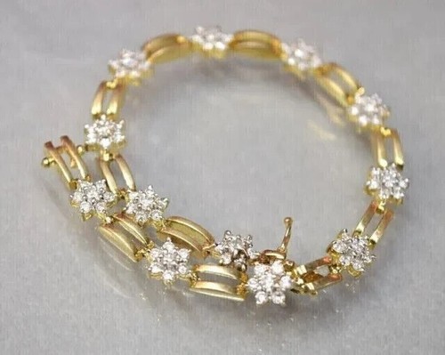 6Ct Round Cut Real Moissanite Flower Tennis Bracelet 14K Yellow Gold Plated