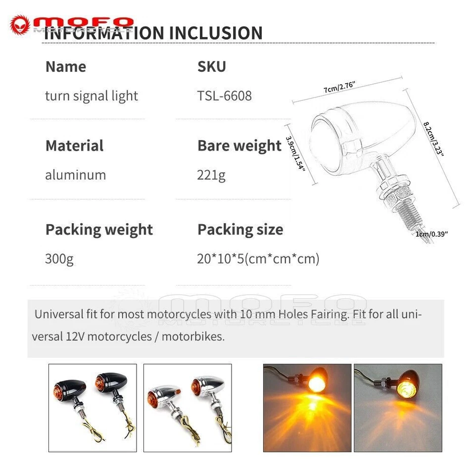 Mini LED Bullet Turn Signal Light Amber Light For Honda Harley Cruiser Chopper - Image 4 of 4