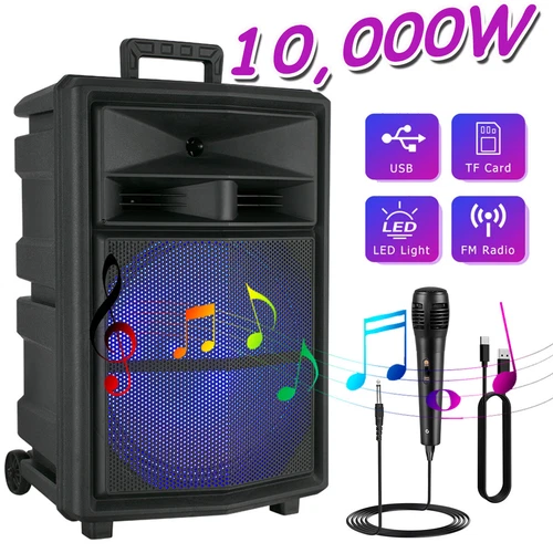 Professional Bluetooth PA Speaker 15 inch Subwoofer Heavy Bass Sound System Mic